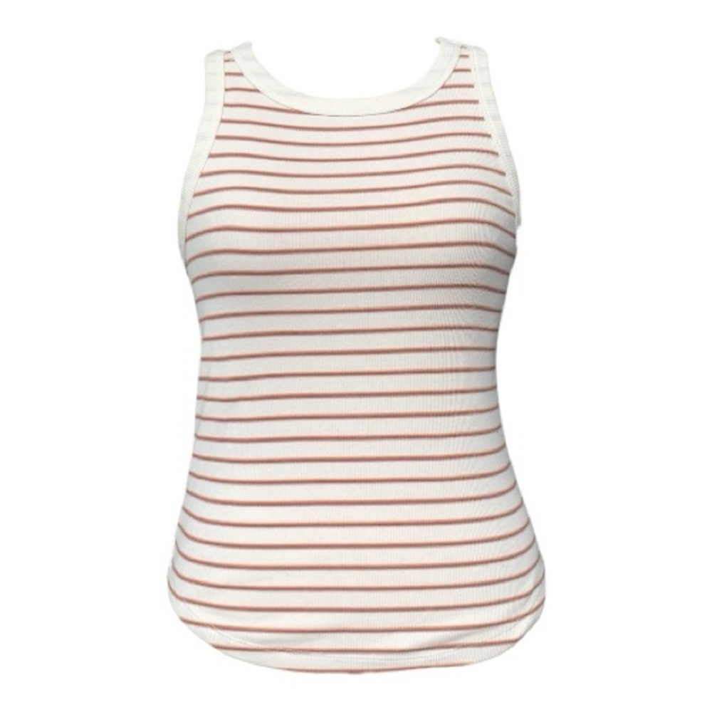SO White and Brown‎ Striped Ribbed Tank Top Size Large